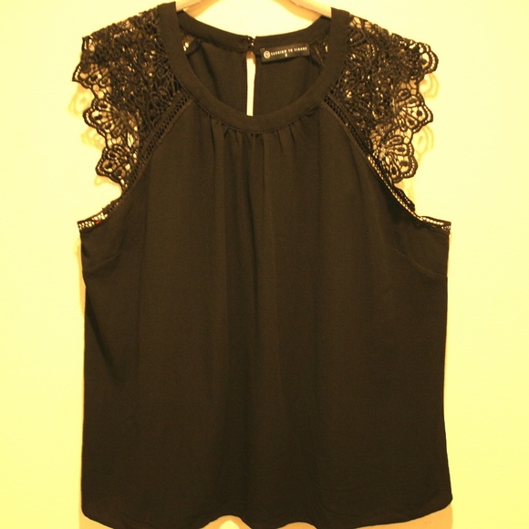 Fashion to Figure Tops - Host Pick! Black Flowy Lace Shoulder Blouse 2X